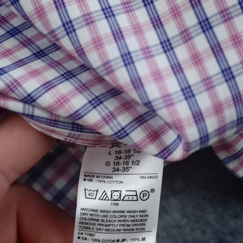 Banana Republic Shirt Mens Large Untucked Fit Non Iron Blue Pink Check Button
